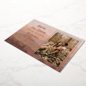 レトロの山々写真の結婚式の日付を保存 箔招待状 (回転した状態)