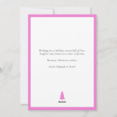 レトロの市松模様に波状ピンクの黄色の写真クリスマス シーズンカード (裏面)