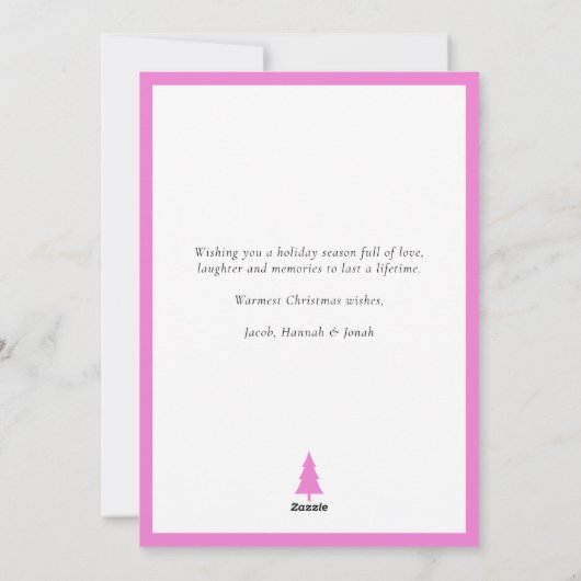 レトロの市松模様に波状ピンクの黄色の写真クリスマス シーズンカード (裏面)