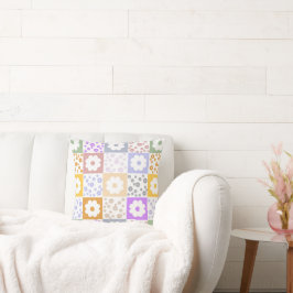 レトロの市松模様に花 クッション