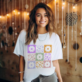 レトロの市松模様に花 Tシャツ
