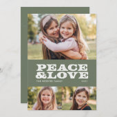 レトロの平和と愛の緑3枚の写真 シーズンカード (正面/裏面)