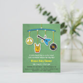 レトロの平和ギターのロックンロールの男の赤ちゃんのシャワー 招待状 (スタンド正面)