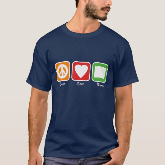 レトロの平和、愛、本 Tシャツ (正面)