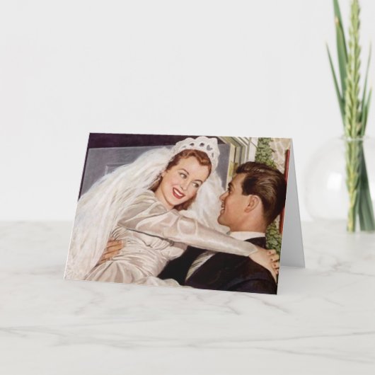 レトロの幸せで意気盛んな結婚式のカップルのサンキューカード サンキューカード (正面)