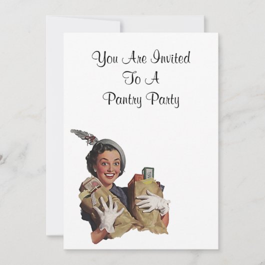 レトロの幸せなPantry Party Stock女性台所 招待状 (正面)