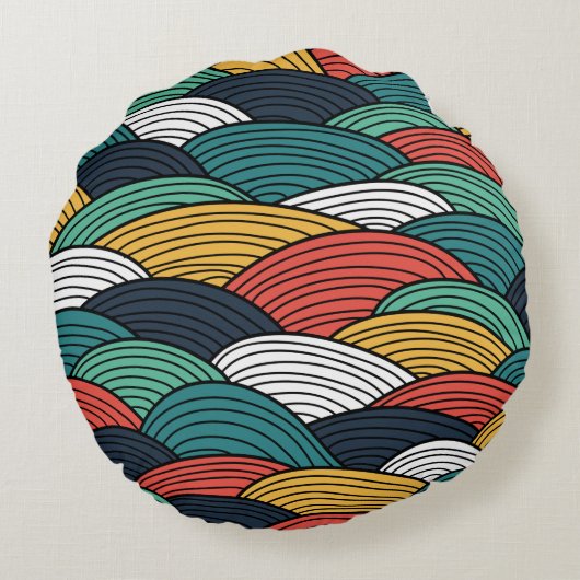 レトロの幾何学的で多彩な波パターン装飾用クッション ラウンドクッション (裏面)