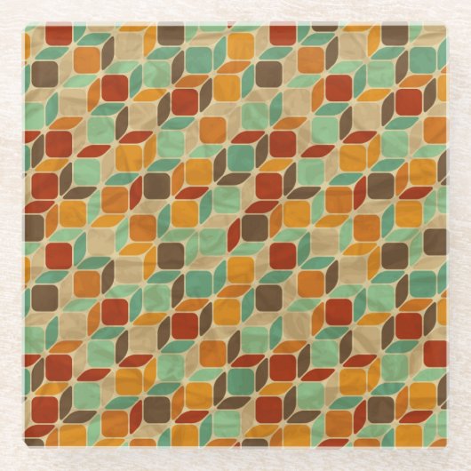 レトロの幾何学的なパターン4 ガラスコースター (正面)