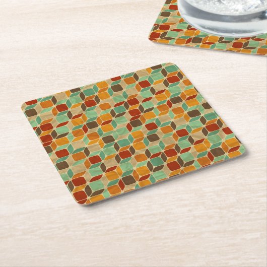 レトロの幾何学的なパターン4 スクエアペーパーコースター (アングル)