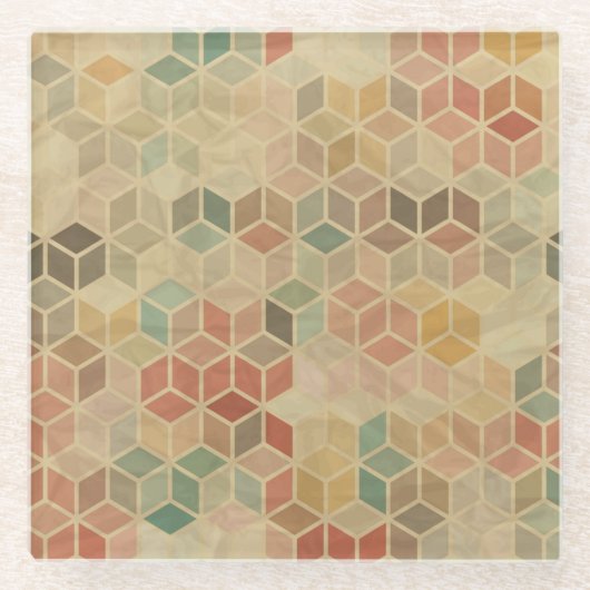 レトロの幾何学的なパターン5 ガラスコースター (正面)