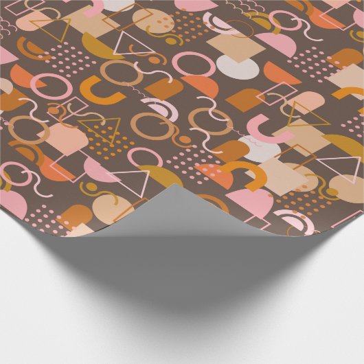 レトロの幾何学的な形状（茶色のピンクとオレンジ） ラッピングペーパー (角)