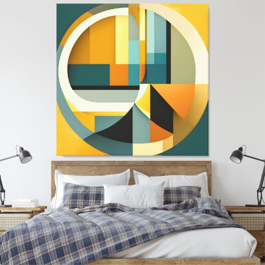 レトロの幾何学的抽象化の円と長方形 キャンバスプリント (インサイチュ (寝室))
