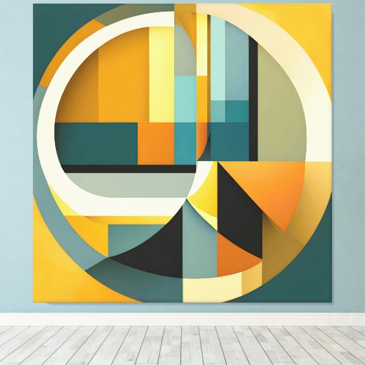 レトロの幾何学的抽象化の円と長方形 キャンバスプリント (インサイチュ (ウッドフロア))