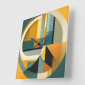 レトロの幾何学的抽象化の円と長方形 スクエア壁時計 (傾斜)