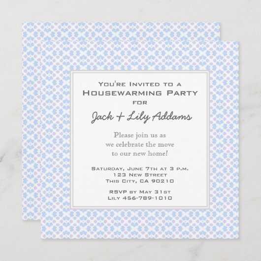 レトロの引っ越し祝いパーティーの招待状-青 招待状 (正面/裏面)
