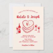 レトロの手描き予測できなのケーキを全部に詰め結婚込む 招待状 (正面)