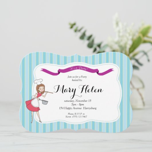 レトロの料理のディナー・パーティのパーソナライズな招待状 招待状 (スタンド正面)