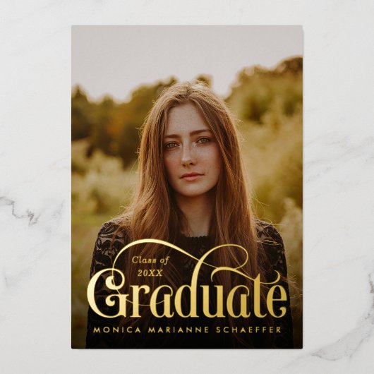 レトロの斜光卒業箔の発表 箔招待状 (正面)