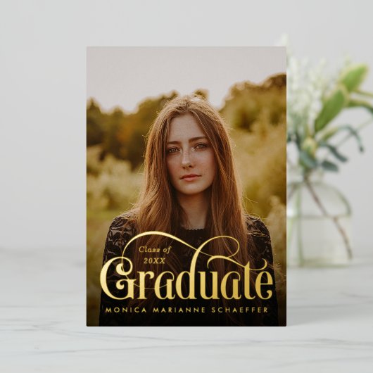 レトロの斜光卒業箔の発表 箔招待状 (立ち正面)