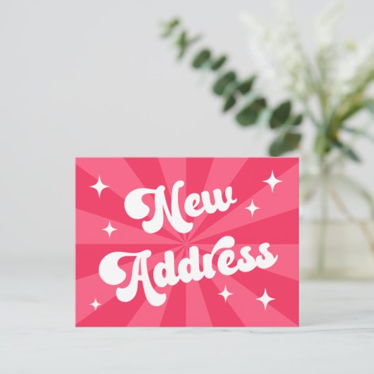 レトロの新しいアドレスピンクの日が差すこと移動 ポストカード (スタンド正面)