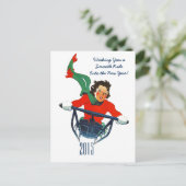 レトロの新年の挨拶の冬のSledding郵便はがき シーズンポストカード (スタンド正面)