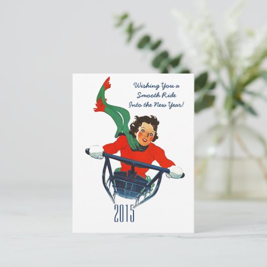 レトロの新年の挨拶の冬のSledding郵便はがき シーズンポストカード (スタンド正面)