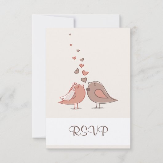 レトロの新郎新婦の鳥RSVP 出欠カード (正面)