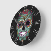 レトロの日のデッド糖スカルオンレザー ラウンド壁時計 (傾斜)