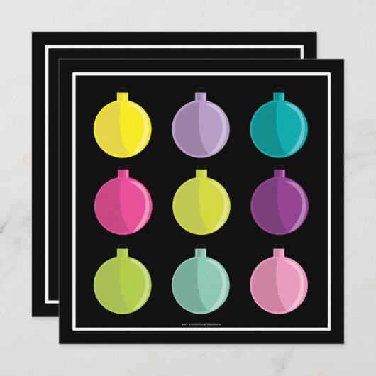 レトロの明るいオーナメントのカラフルな休日のパーティ 招待状 (正面/裏面)