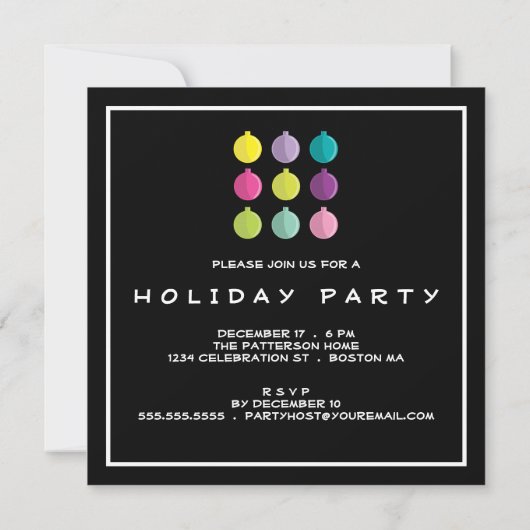 レトロの明るいオーナメントのカラフルな休日のパーティ 招待状 (裏面)
