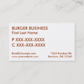 レトロの明るいハンバーガーの名刺 名刺 (裏面)