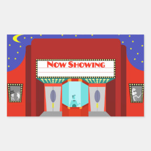 レトロの映画館のステッカー 長方形シール