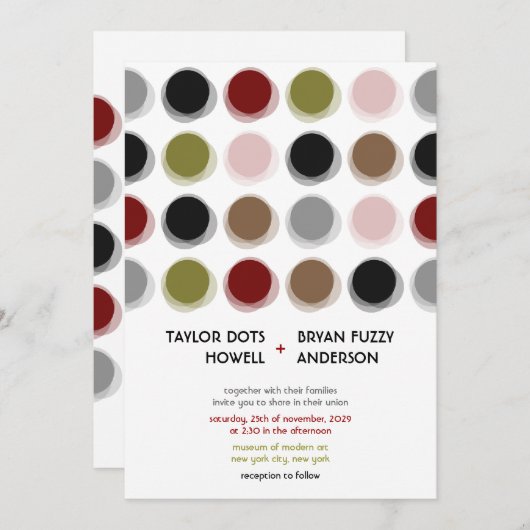レトロの曖昧な点のカラフルでモダンな芸術の結婚式の招待 招待状 (正面/裏面)