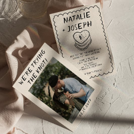 レトロの書手描ケーキのフレームの写真結婚の数 招待状