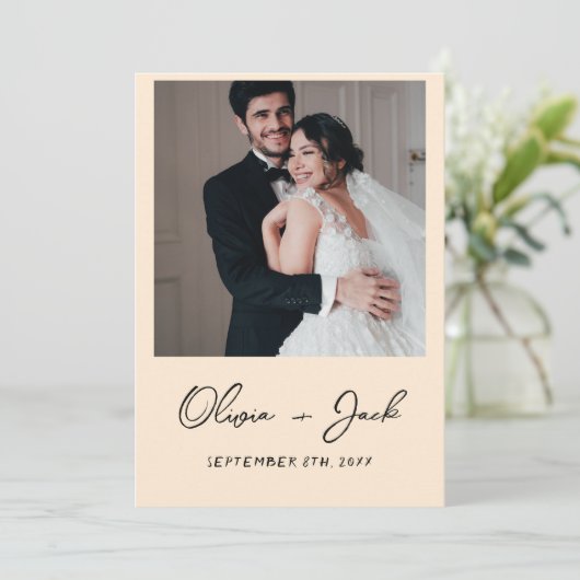 レトロの書手描ケーキの写真予測できなの結婚写真 招待状 (スタンド正面)