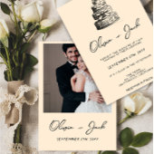 レトロの書手描ケーキの写真予測できなの結婚写真 招待状