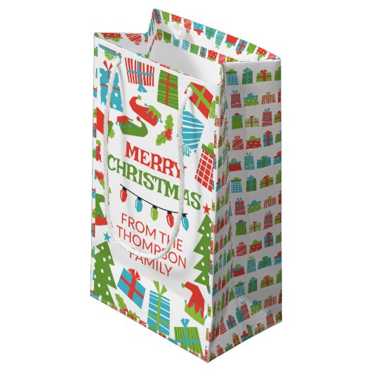 レトロの木お洒落とギフトクリスマスメリークリスマス スモールペーパーバッグ (正面アングル)