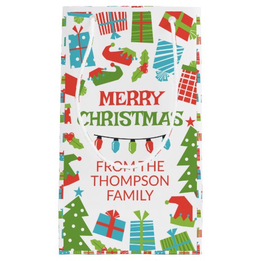 レトロの木お洒落とギフトクリスマスメリークリスマス スモールペーパーバッグ (正面)