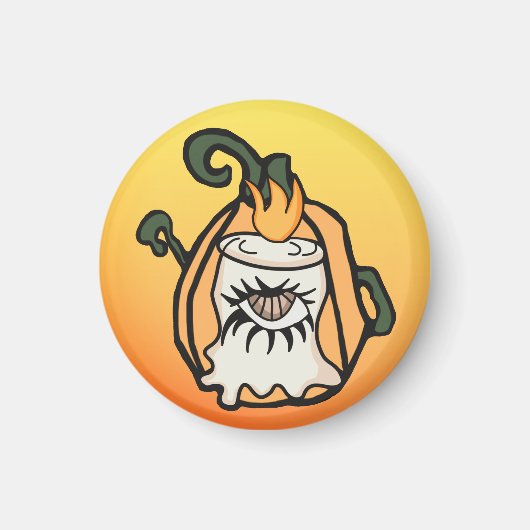 レトロの木のカボチャの不気味目 マグネット (正面)