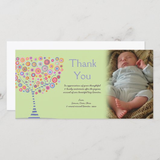 レトロの木の新生児のギフトのフォトカードありがとう サンキューカード (正面/裏面)