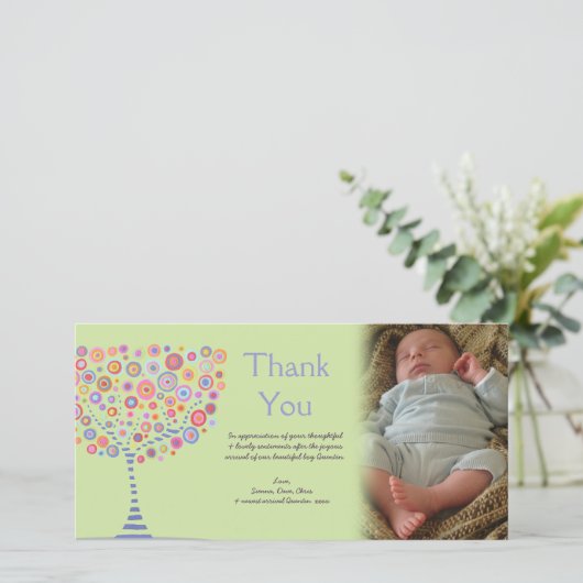 レトロの木の新生児のギフトのフォトカードありがとう サンキューカード (スタンド正面)
