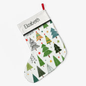 レトロの木 ラージクリスマスストッキング (裏面 (吊り時))