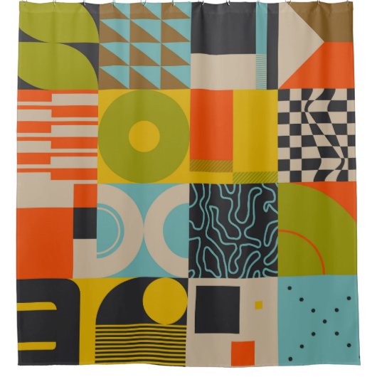 レトロの未来:抽象芸術パステルのアートワーク。 シャワーカーテン (正面)