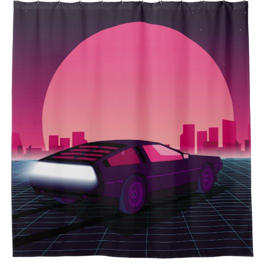 レトロの未来。80年代のスタイルSFバックグラウンド（スープ搭載） シャワーカーテン (正面)