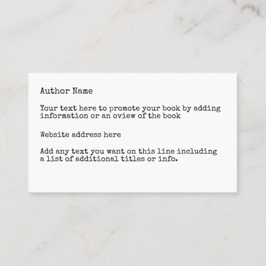 レトロの本の作家および昇進 名刺 (裏面)