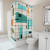 レトロの格子およびスターバストのシャワー・カーテン シャワーカーテン (インサイチュ)