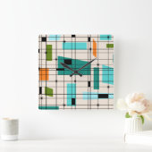 レトロの格子及びスターバストのアクリルの柱時計 スクエア壁時計 (ホーム)