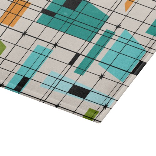 レトロの格子及びスターバストのガラスまな板 カッティングボード (角)