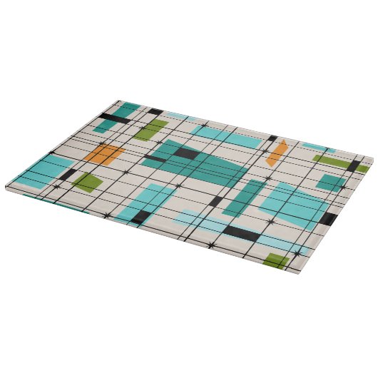 レトロの格子及びスターバストのガラスまな板 カッティングボード (角)