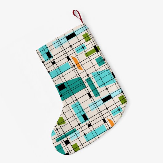 レトロの格子及びスターバストのクリスマスのストッキング スモールクリスマスストッキング (裏面 (吊り時))
